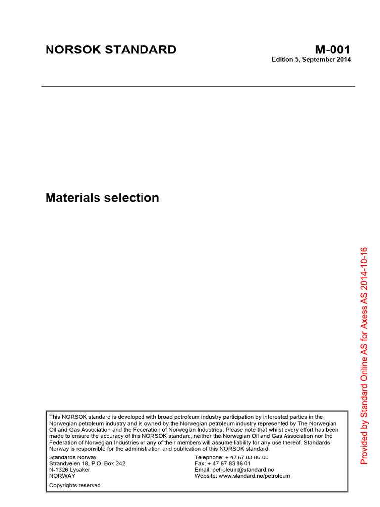 Norsok M-001 2014e | PDF | Pipe (Fluid Conveyance) | Screw