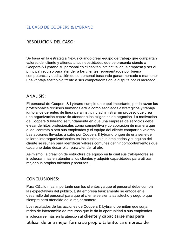 El Caso de Coopers Lybrand RR HH PDF Gestión de recursos humanos