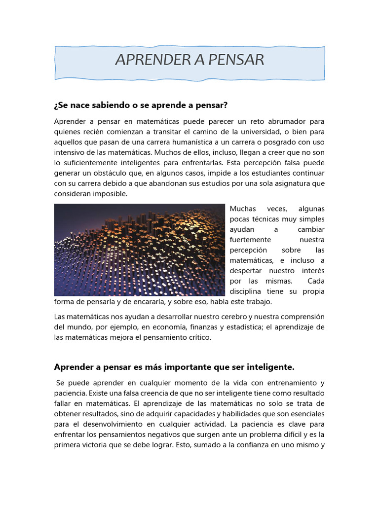 Aprender a Pensar (1) | PDF | Pensamiento | Aprendizaje