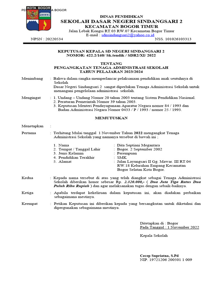 Sk Tenaga Administrasi Sekolah Pdf