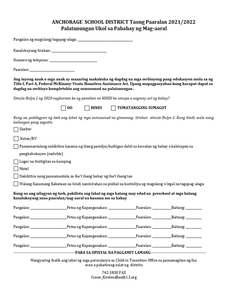 TAGALOG - Student Housing Questionnaire | PDF