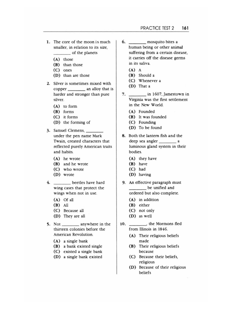 Toefl grammar practice test 2 pdf
