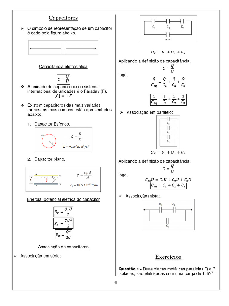 Exercícios sobre Capacitores e Capacitância | PDF | Capacidade elétrica ...