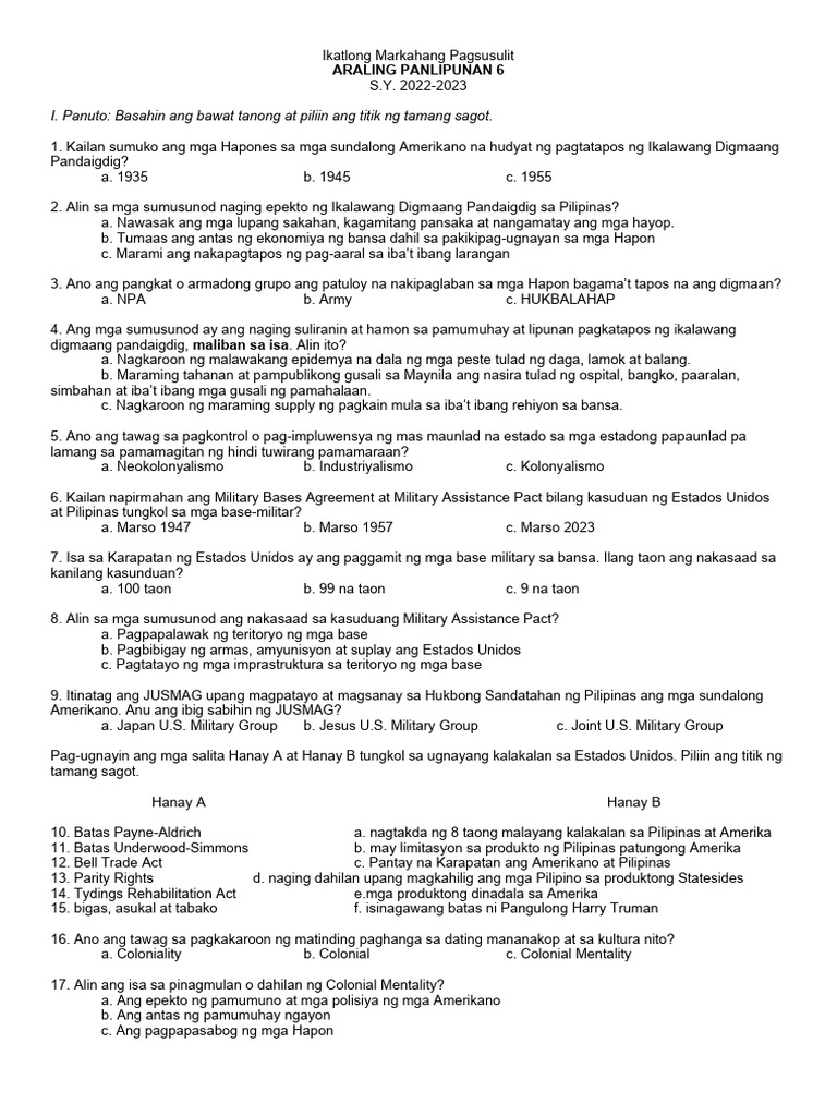 3rd Quarter Test AP | PDF