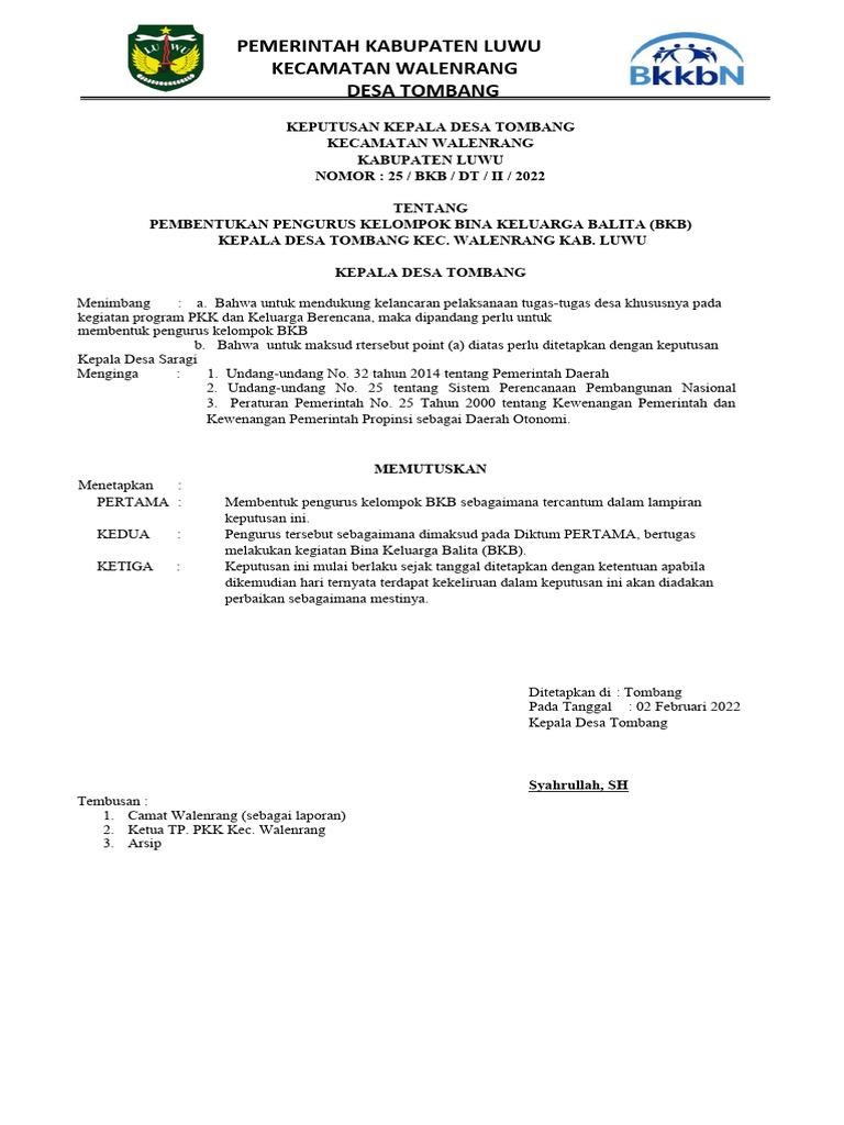 SK, Pokja Kampung KB - BKB - BKR Dan BKL | PDF