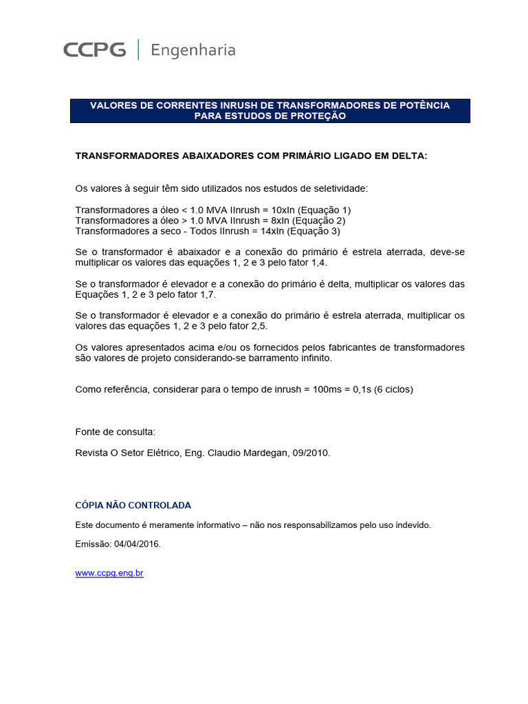 Corrente Inrush de Transformadores | PDF