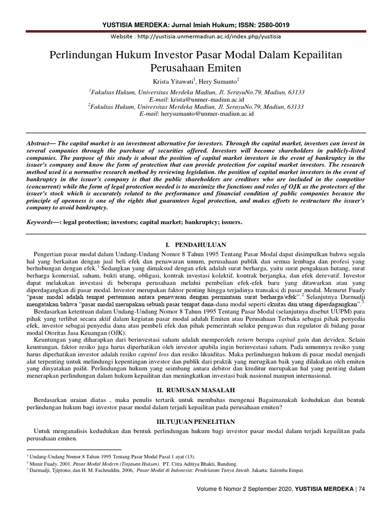 Perlindungan Hukum Investor Pasar Modal Pdf