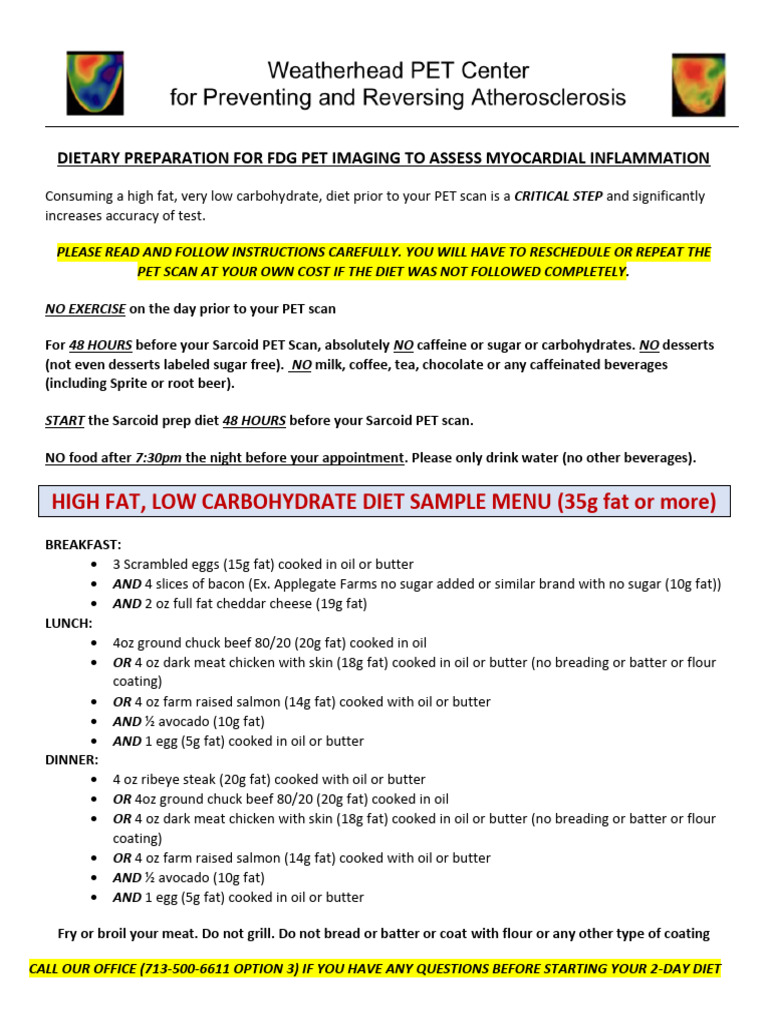 Sarcoid PET Scan Diet Guidelines | PDF