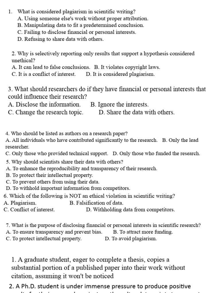 Quiz-Research Ethics | PDF | Plagiarism | Conflict Of Interest