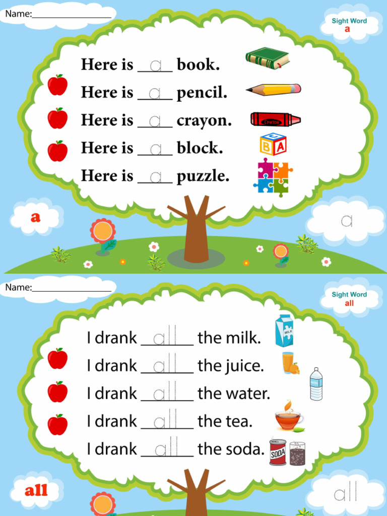Sight Words Worksheet PDF