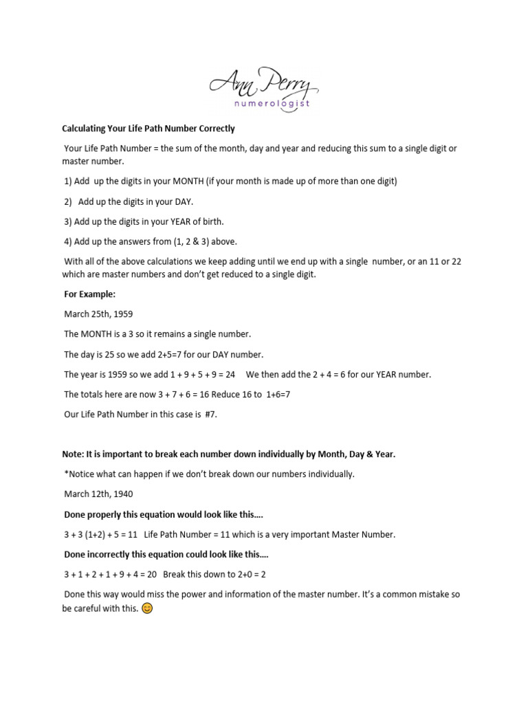 Calculating your life path number correctly ann perry pdf