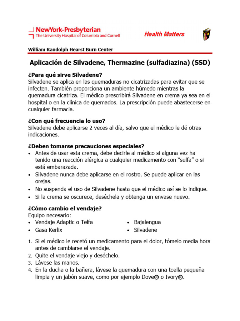 Burn Silvadene Spanish PDF Quemar Herida