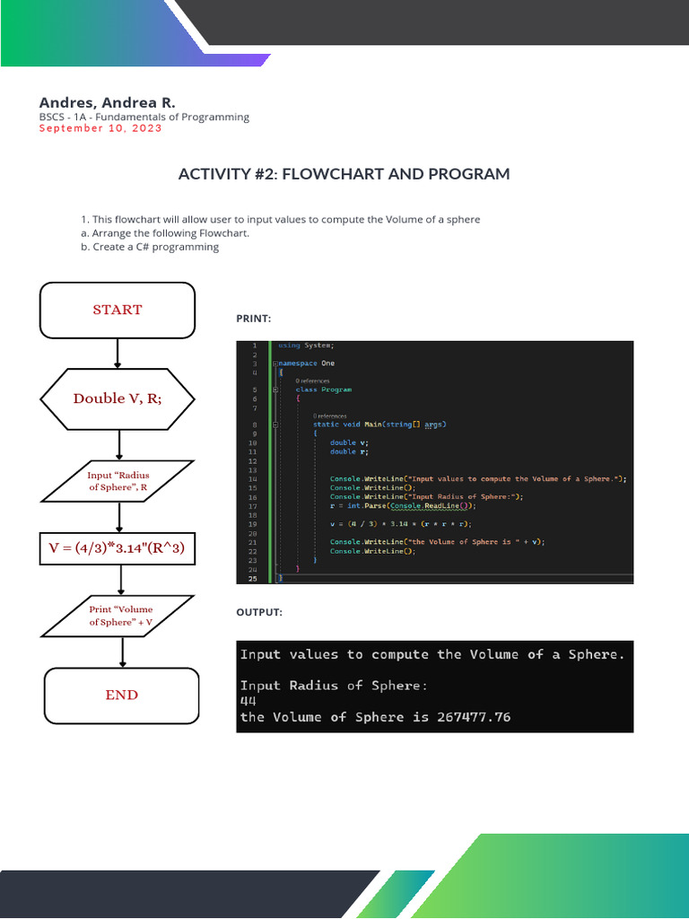 Activity #2 Flowchart and Program | PDF