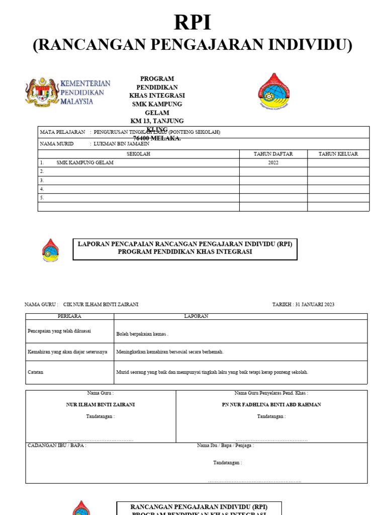 RPI Pengurusan Tingkah Laku Murid | PDF | Karier & Perkembangan