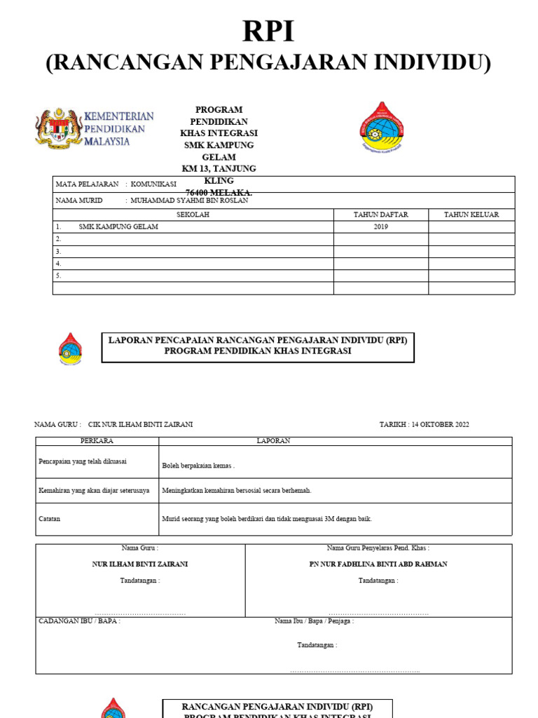 RPI Pendidikan Khas Muhammad Syahmi | PDF