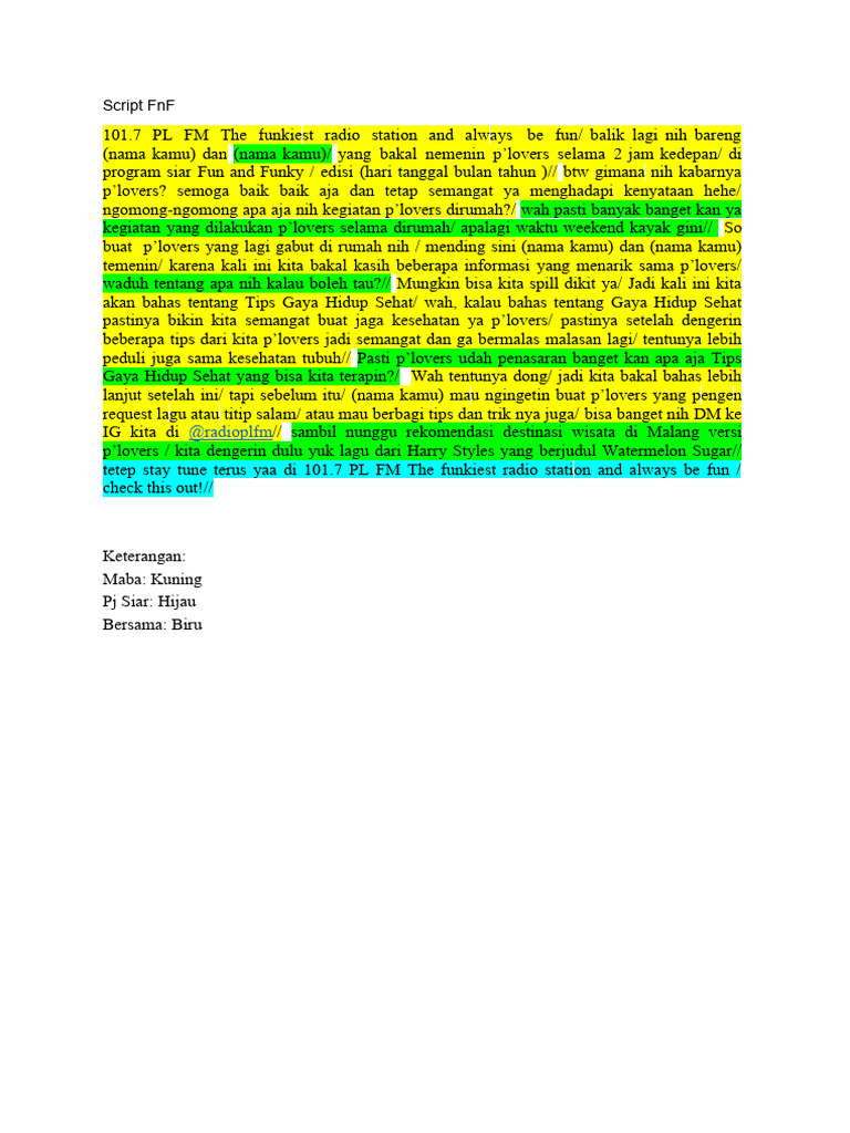 Script Siaran Radio Fun and Funky | PDF