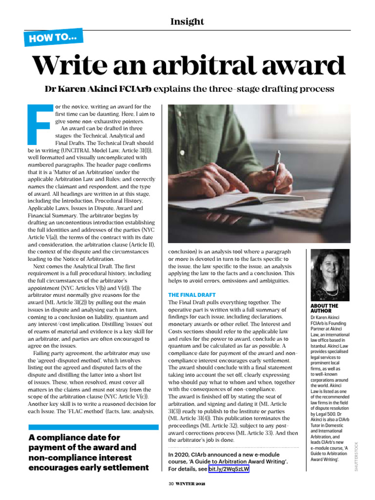 Arbitral Award Writing Guide | PDF | Arbitration | Justice