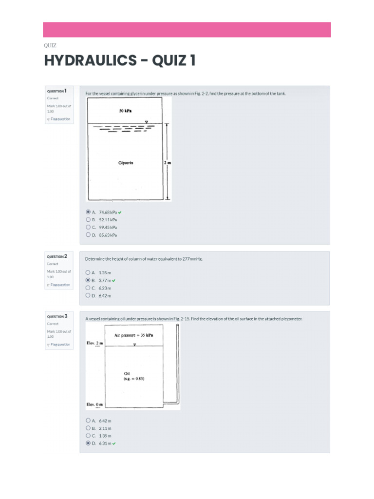 Week 1 Hydraulics Quiz 1 PDF