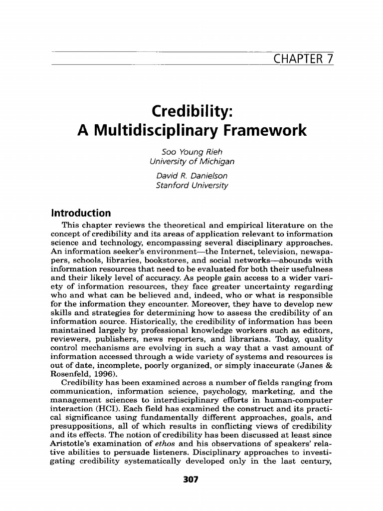 RIEH Credibility A Multidisciplinary Framework PDF Credibility