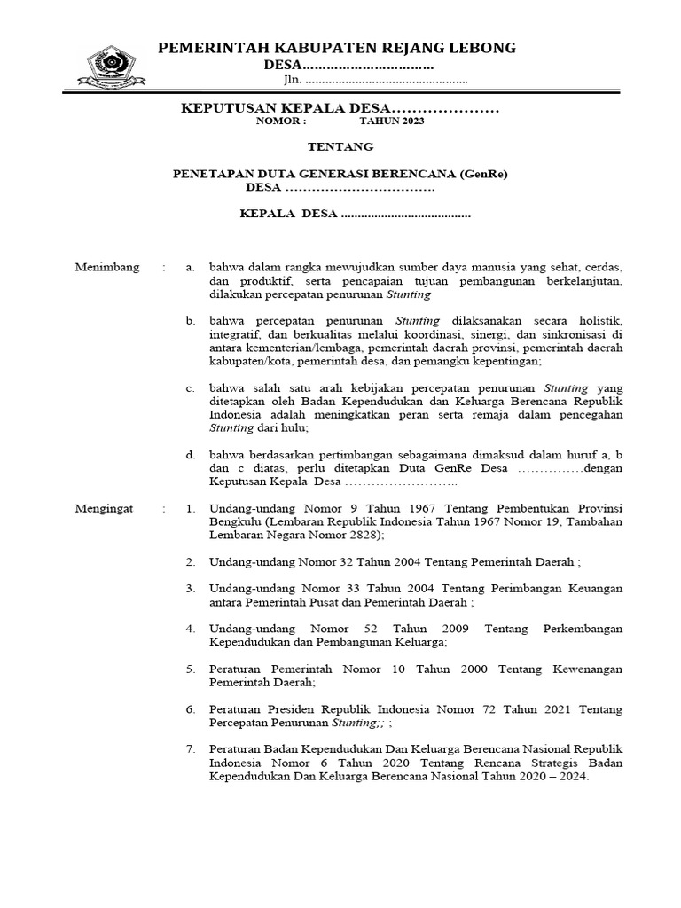 Contoh Sk Duta Desa 1 Pdf