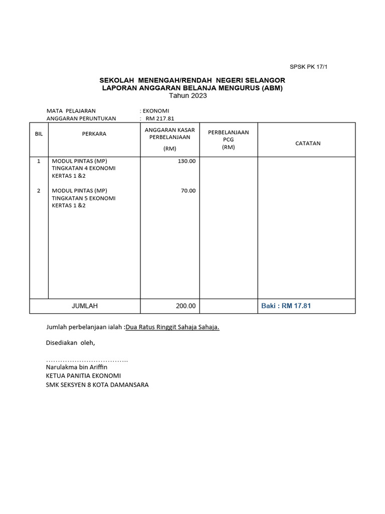 Abm Panitia 2023 Ekonomi | PDF