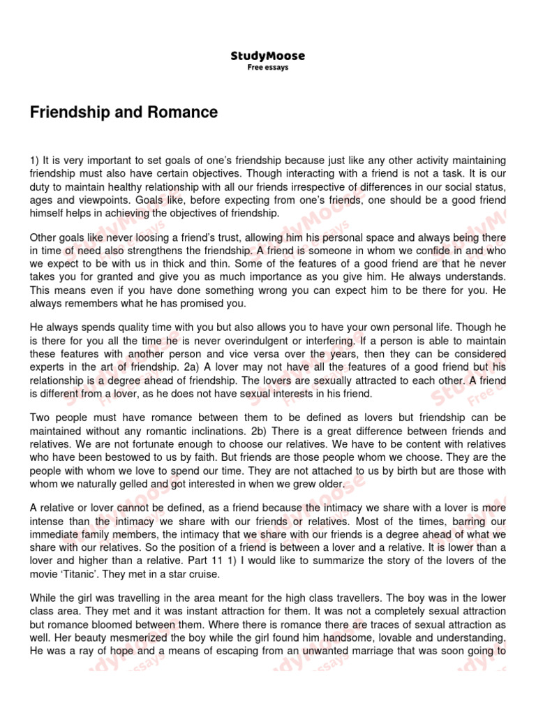 Friendship and Romance | PDF | Romance (Love) | Friendship