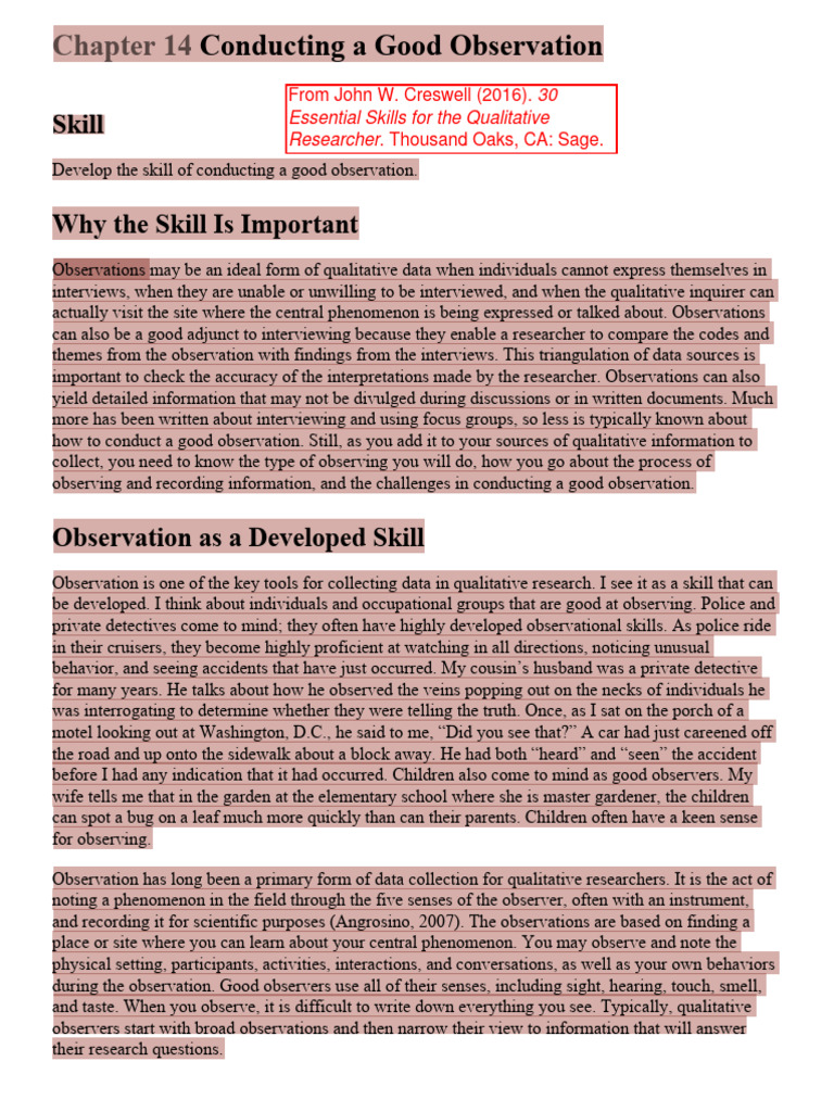 Cresswell 2016 30EssentialSkills Observation PDF Qualitative