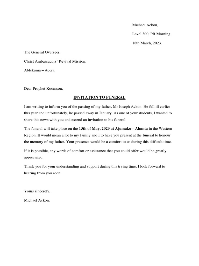 Invitation To Funeral Church PDF