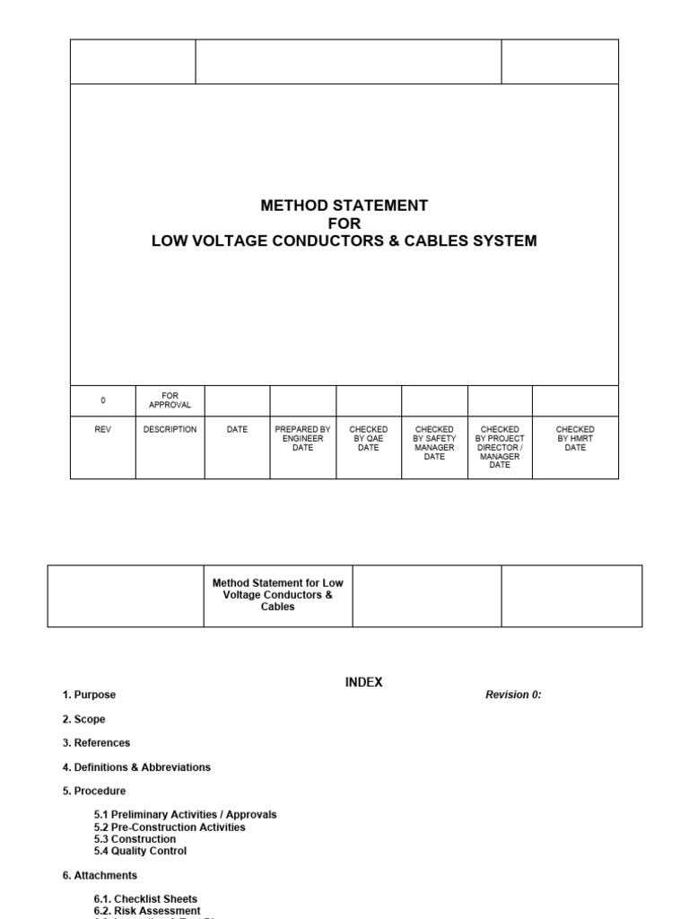 Low Voltage Conductors Method Statement | PDF | Electrical Wiring ...