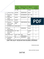 Daftar Alat Kesehatan Ruang Operasi: No Nama Barang Kode Barang Nomor Seri / SN Merek Jumlah Barang