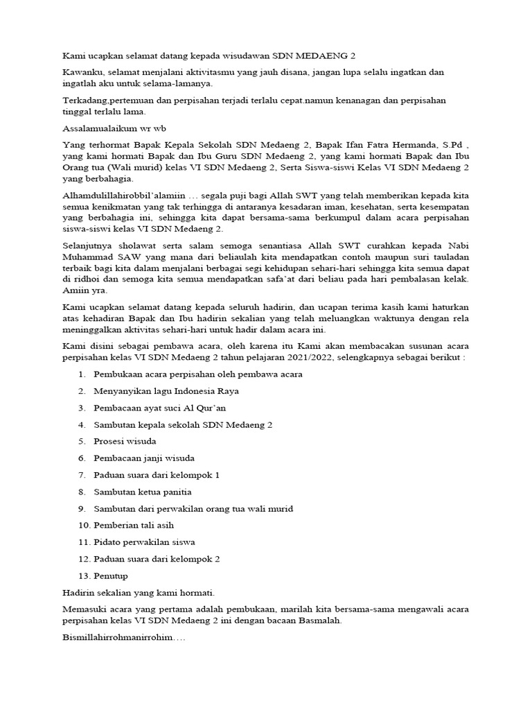 Mc Perpisahan Kelas Vi Pdf