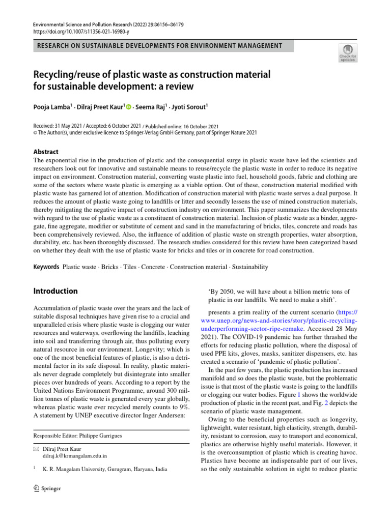 Plastic Waste in Sustainable Construction | PDF | Concrete | Plastic
