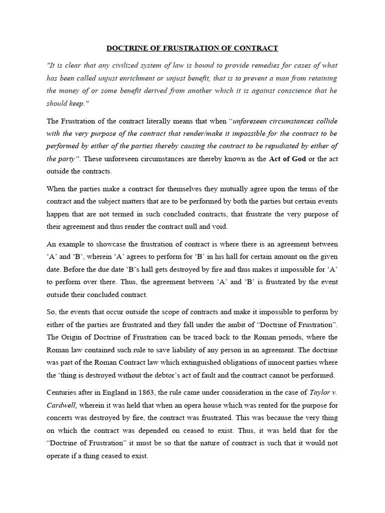 Doctrine of Frustration in Contract Law | PDF | Civil Law (Legal System ...