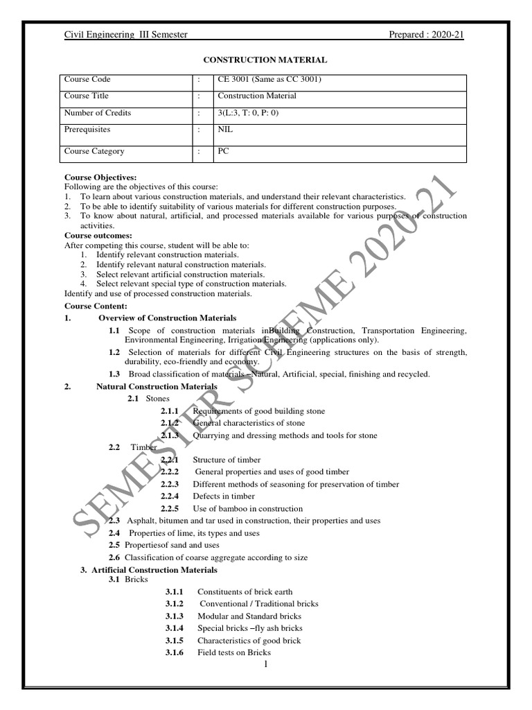 Civil Engineering 3rd Semester Syllabus | PDF