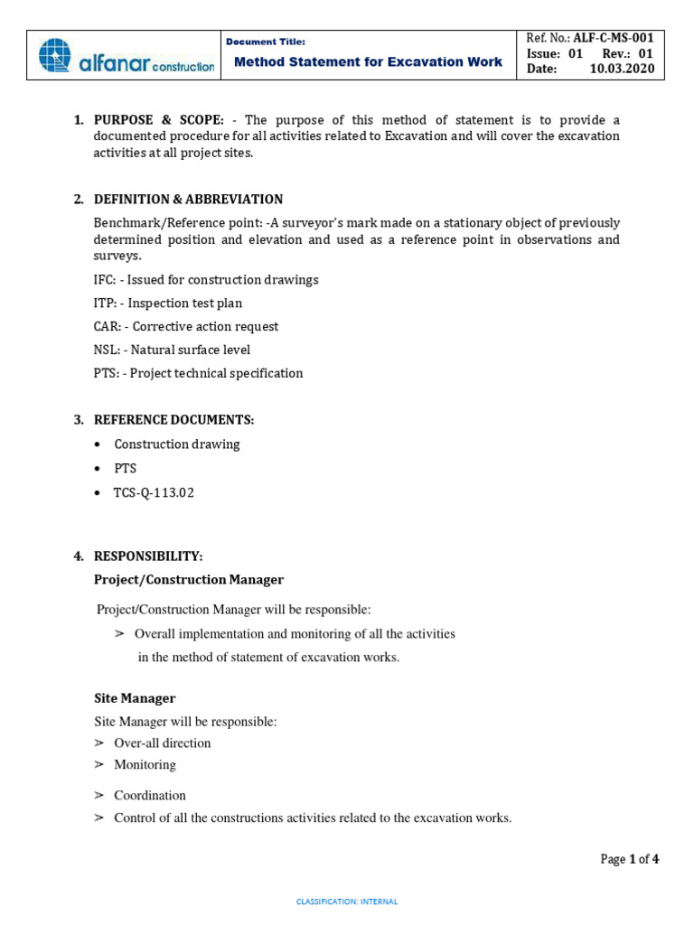 3 1 1 method statement excavation download free pdf surveying