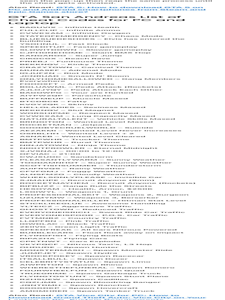 GTA San Andreas Cheats Full List of All GTA San Andreas Game Cheat ...