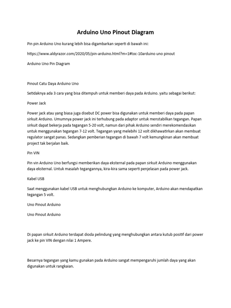Arduino Uno Pinout Diagram | PDF