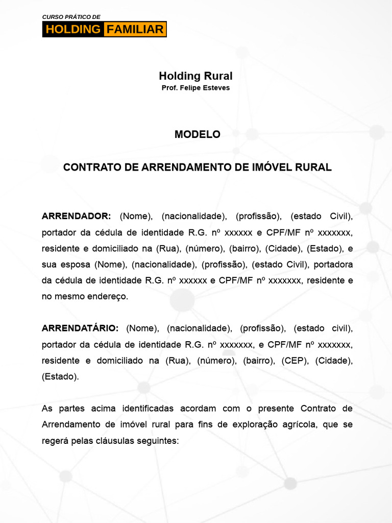 Modelo de Contrato de Arrendamento de Imóvel Rural, PDF