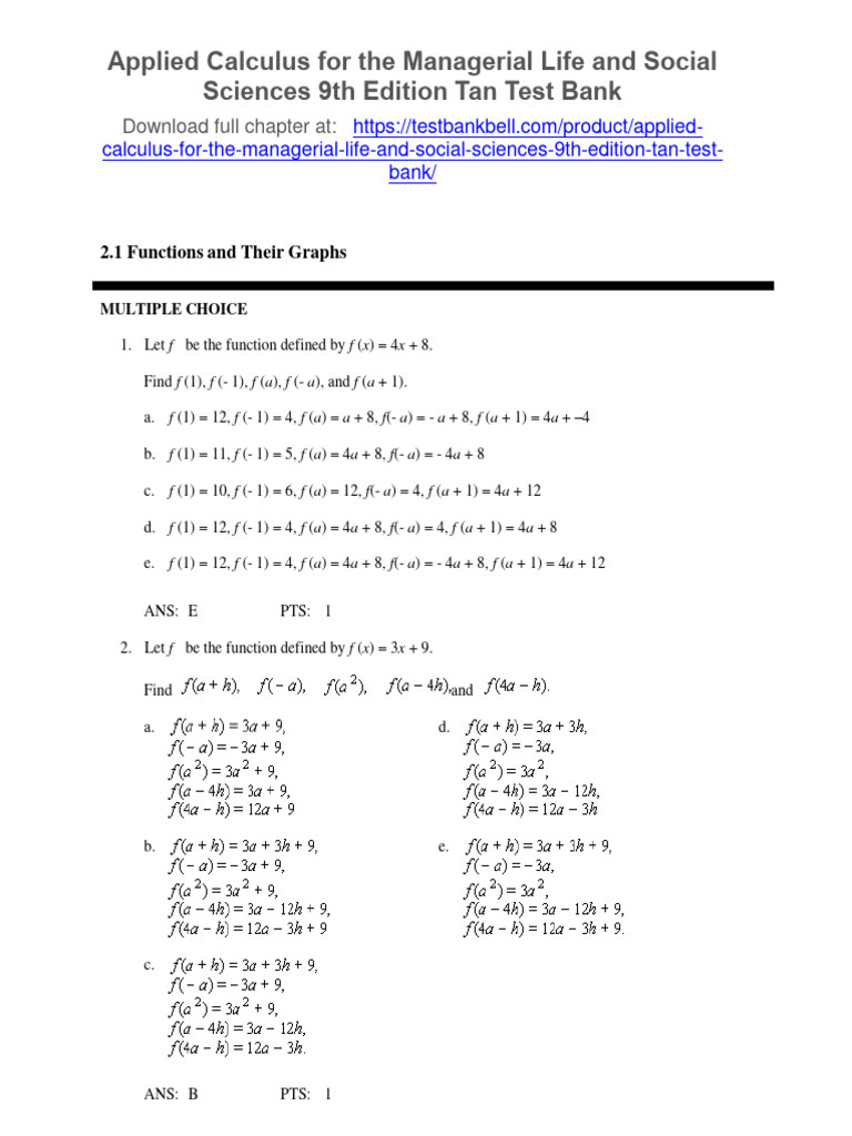 Applied calculus for the managerial life and social sciences 9th