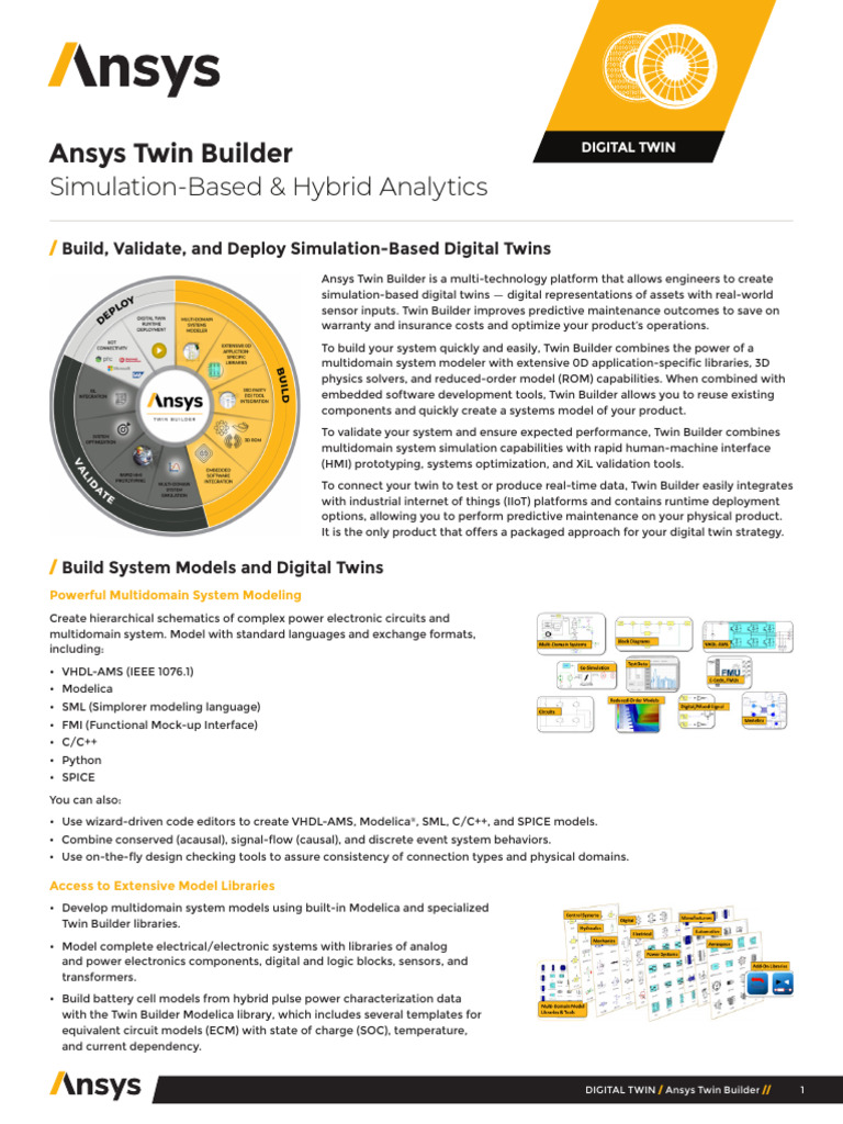 Ansys Twin Builder Technical Datasheet PDF Simulation Electronic 