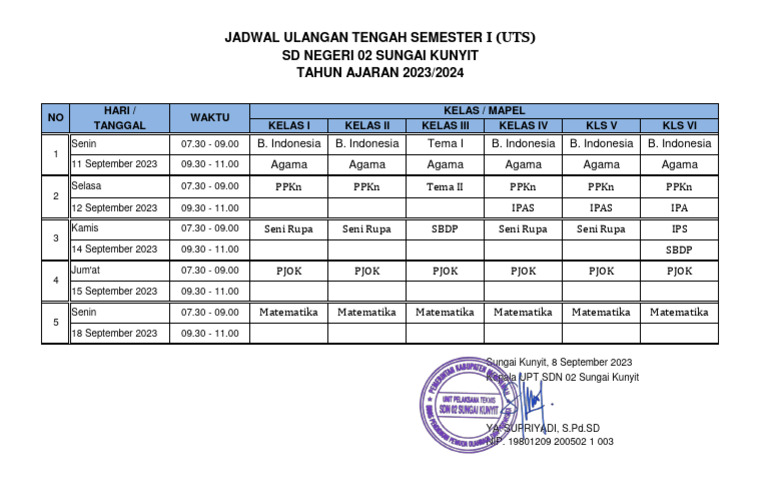 Jadwal Uts Semester I Ta 2023-2024 | PDF