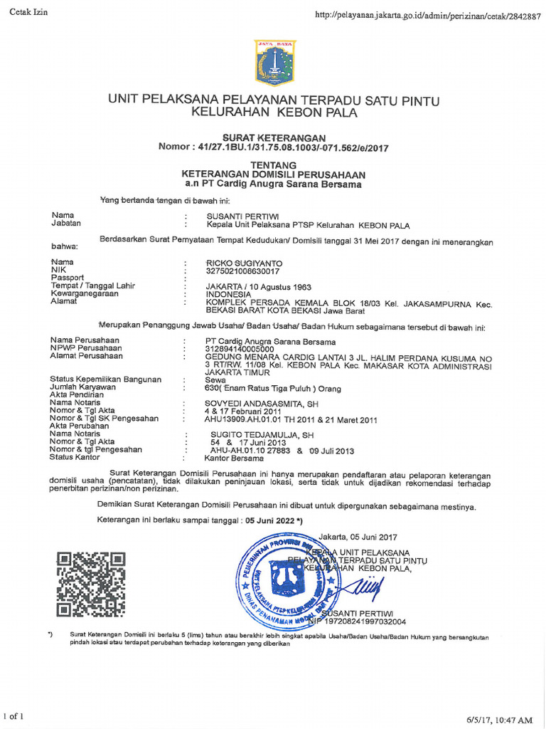 Surat Keterangan Domisili Perusahan (SKDP) | PDF