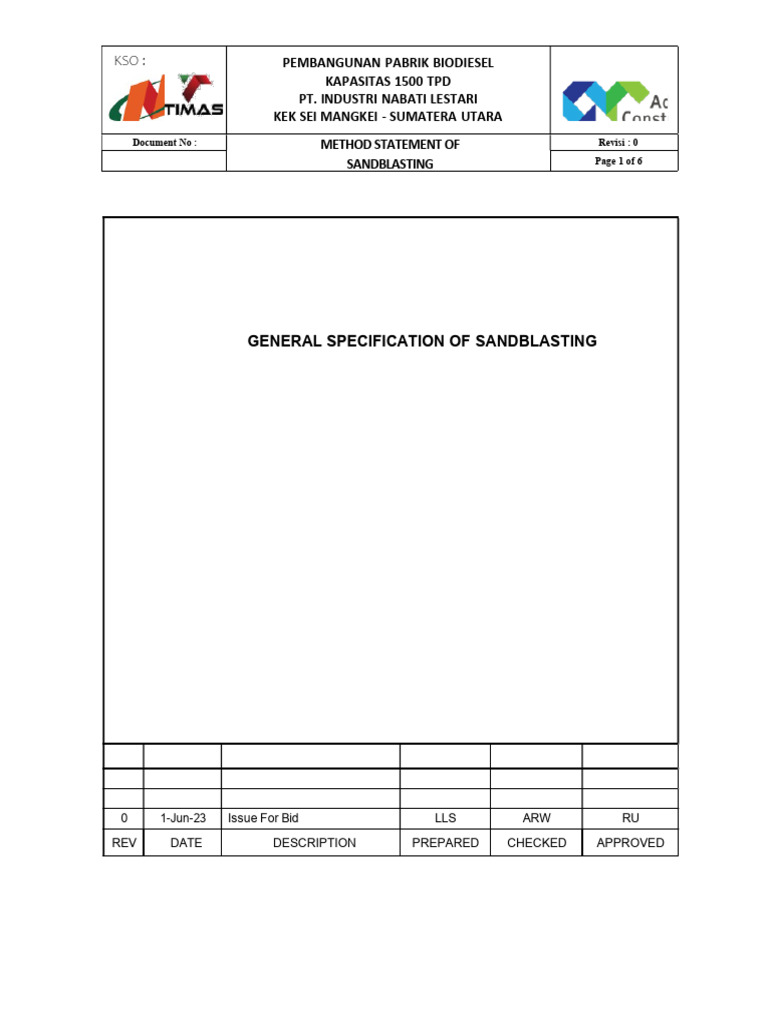 Method Statement for Sandblasting | PDF