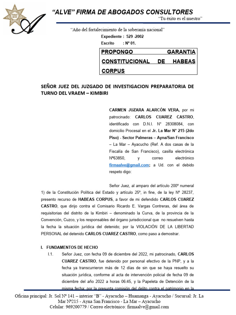Recurso de Hábeas Corpus para Carlos Cuarez | PDF | Habeas corpus ...