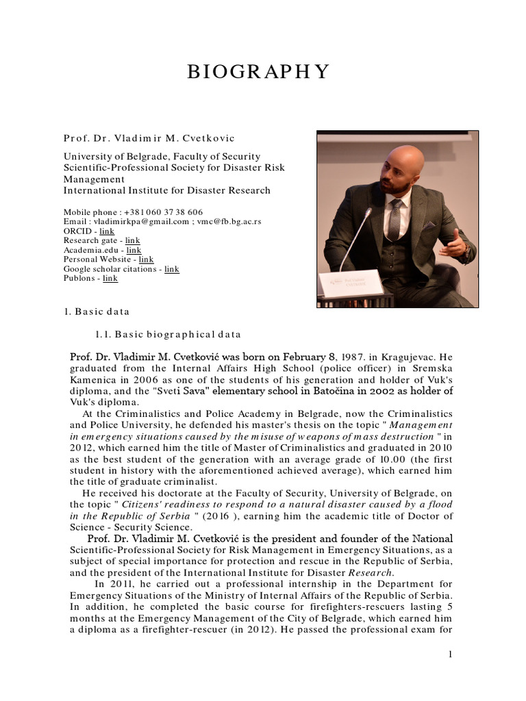 Vladimir Cvetkovic: Disaster Risk Expert | PDF | Emergency Management |  Academic Journal, image size:768x1024