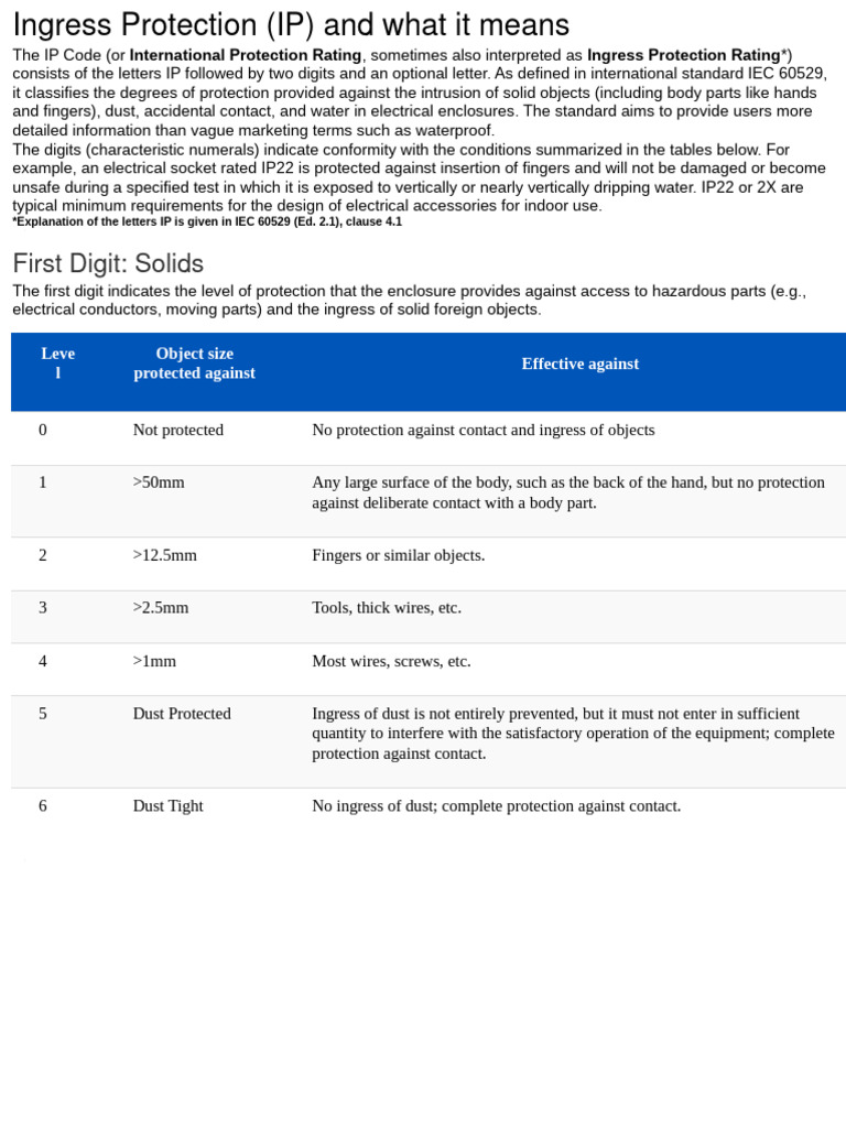 Ingress Protection Chart | PDF | Electrical Engineering | Applied And ...