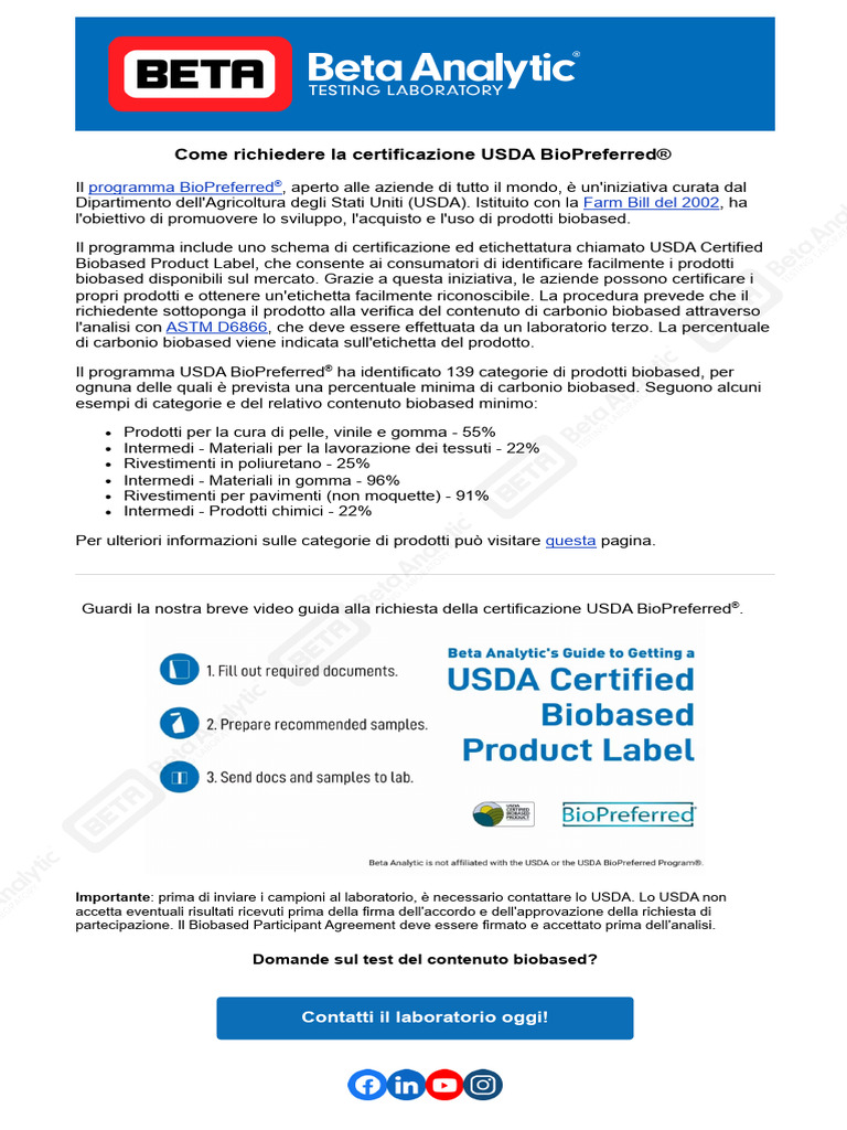 Come Richiedere La Certificazione USDA BioPreferred® - Beta Analytic | PDF