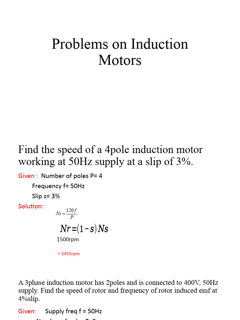 Problems On Induction Motors PDF