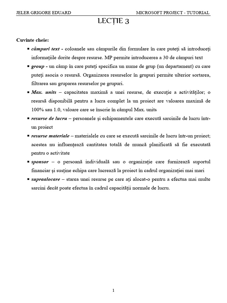 Microsoft Project Tutorial RO L3 | PDF