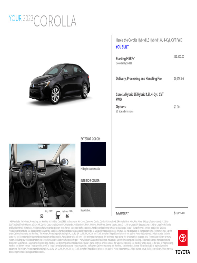 2023 COROLLA HYBRID MANUAL visual data 2